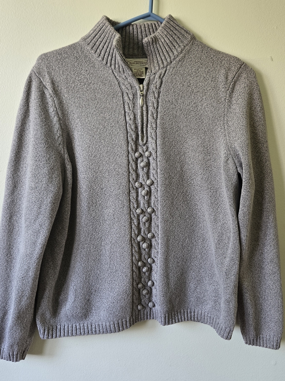 Northern Reflections XL Gray Cable Knit Popcorn Bobble Quarter Zip Sweater